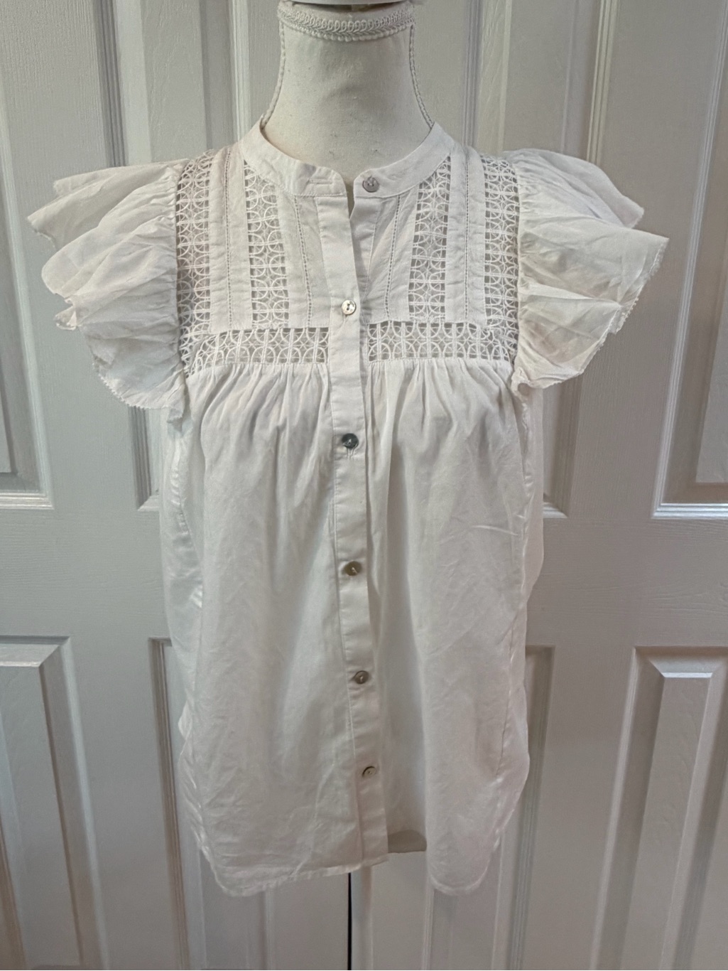 Rails Beach White Luella Flutter Sleeve Embroidered Blouse